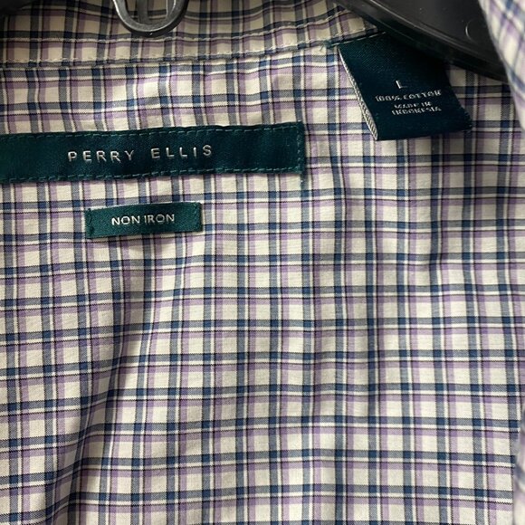 Perry‎ Ellis Mens Non-Iron Long Sleeve Checkered Dress Shirt Size L - Picture 4 of 8